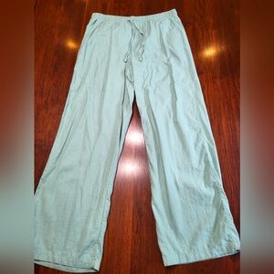 Gap Light Green Baggy Wide Leg Linen Drawstring Casual Pants, Women's Medium